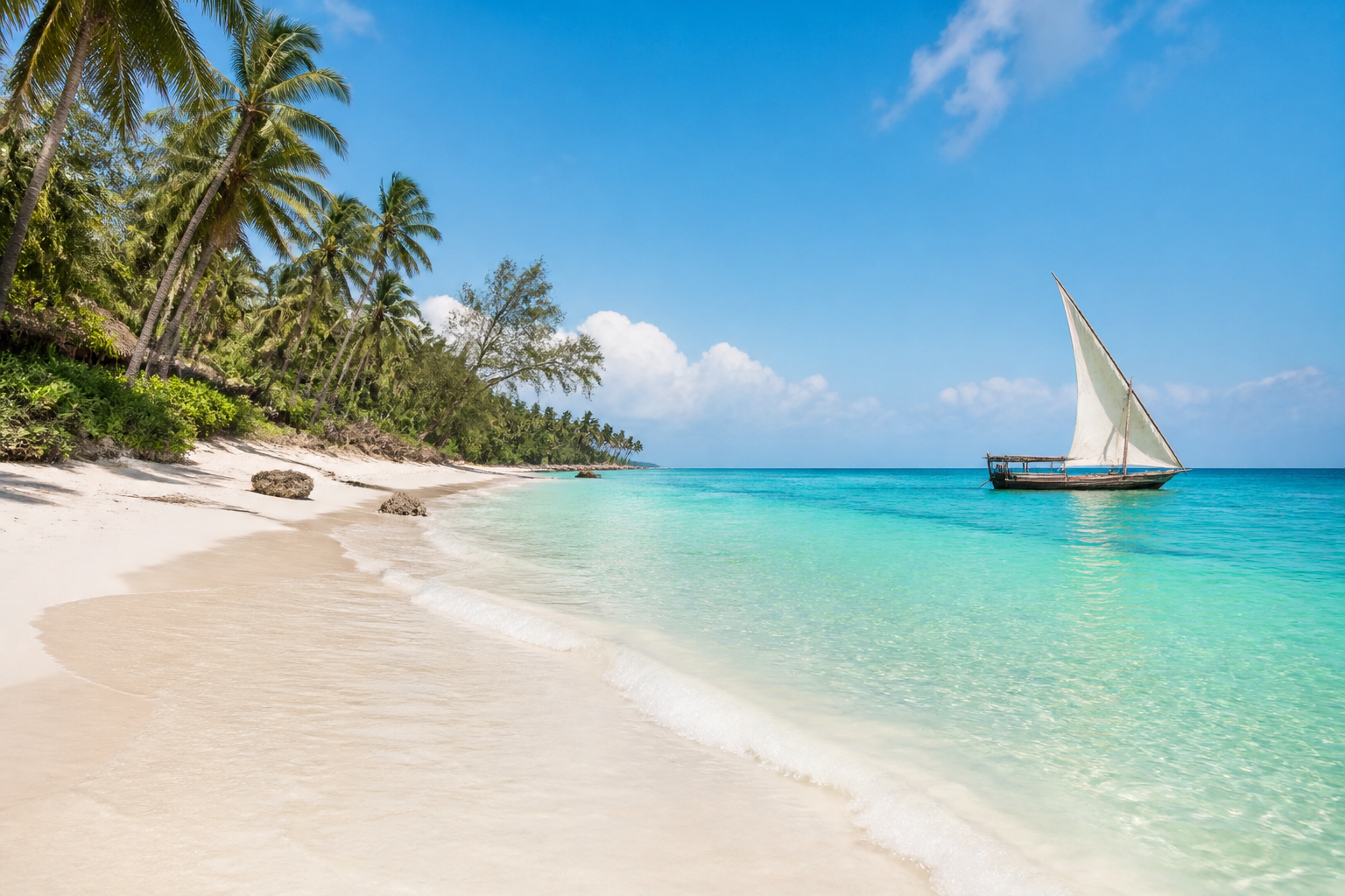 Traditional dhow sailing off the Kenyan coast